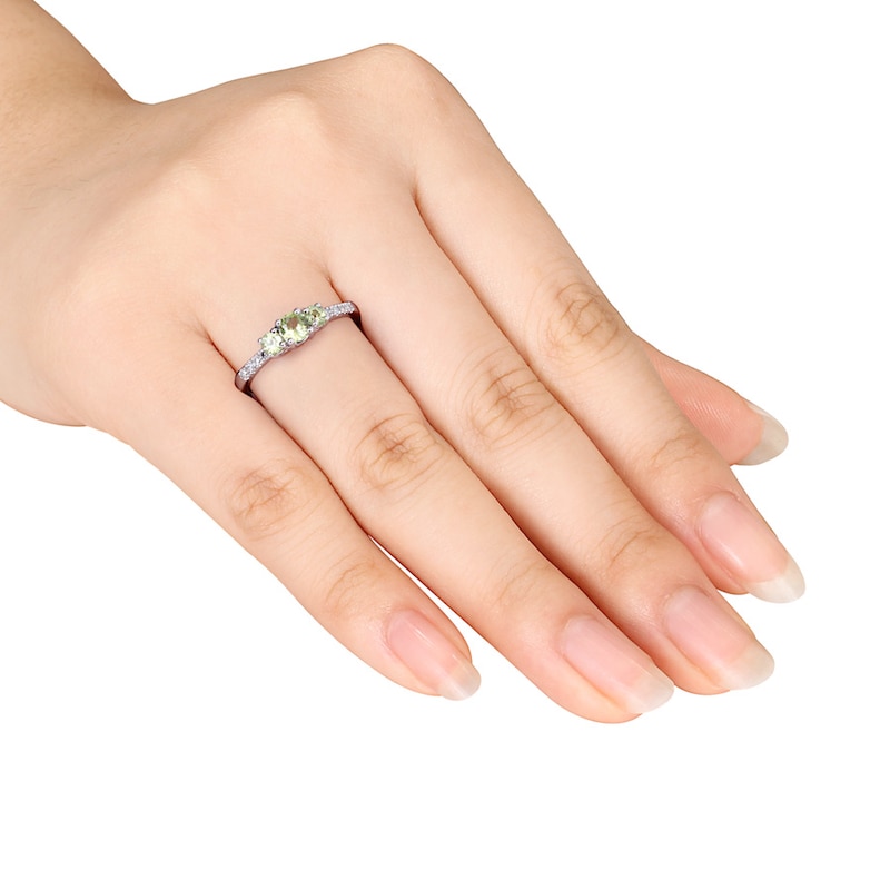Main Image 3 of 3-Stone Peridot Ring 1/20 ct tw Diamonds 10K White Gold