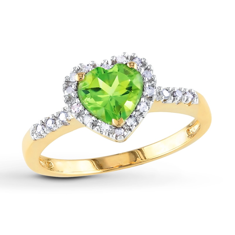 Main Image 1 of Peridot Heart Ring 1/10 ct tw Diamonds 10K Yellow Gold