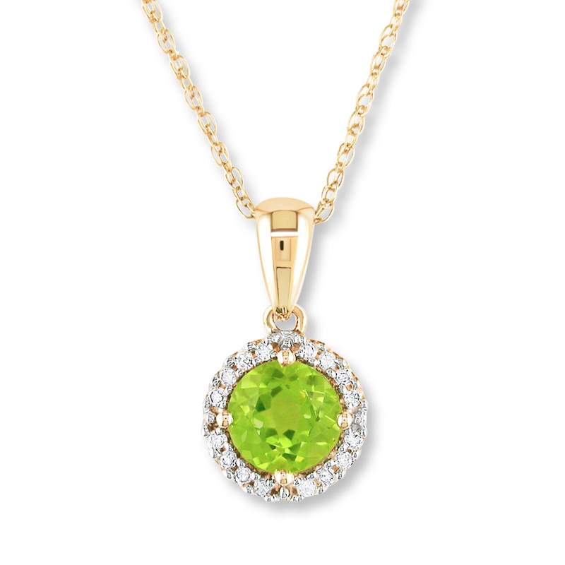 Main Image 1 of Peridot Necklace 1/15 ct tw Diamonds 10K Yellow Gold