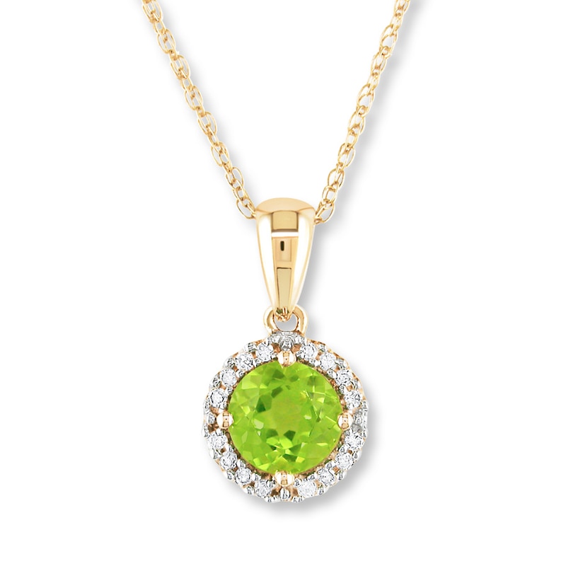 Peridot Necklace 1/15 ct tw Diamonds 10K Yellow Gold