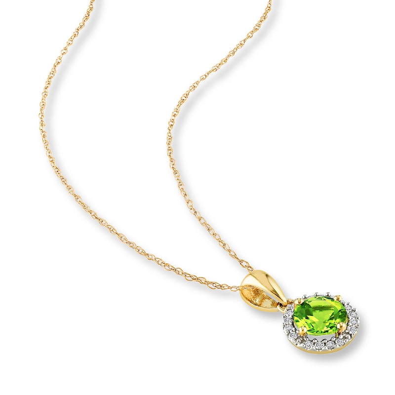 Main Image 2 of Peridot Necklace 1/15 ct tw Diamonds 10K Yellow Gold