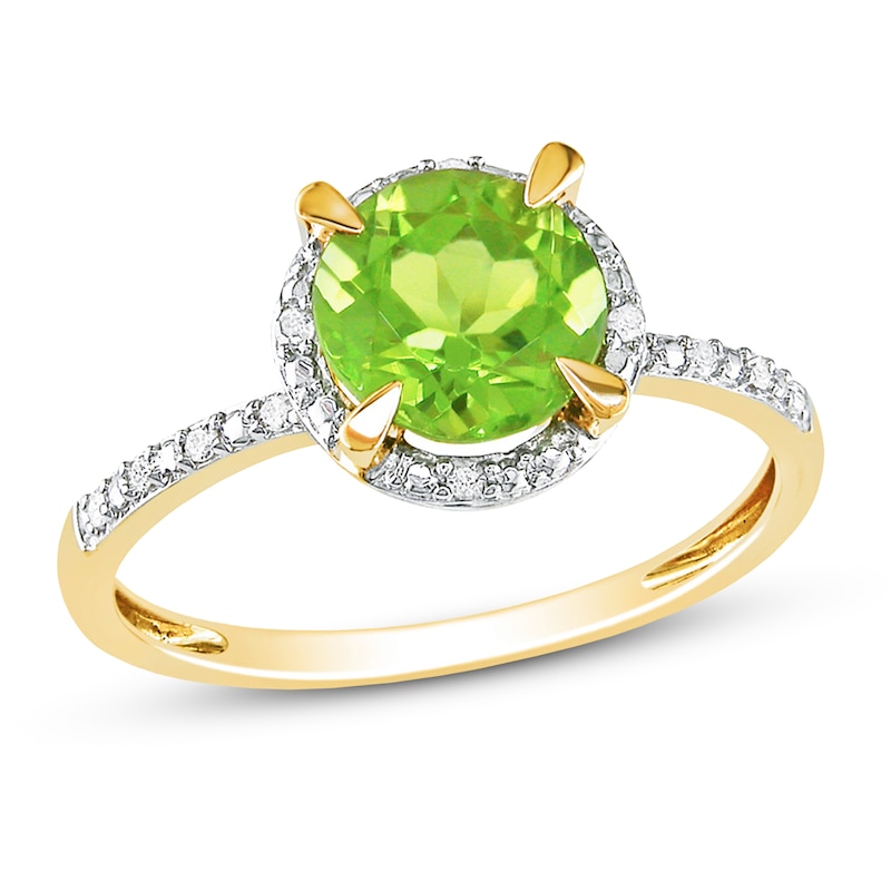 Main Image 1 of Round Peridot Ring 1/20 ct tw Diamonds 10K Yellow Gold