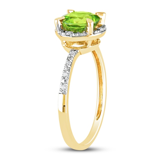 Round Peridot Ring 1/20 ct tw Diamonds 10K Yellow Gold | Womens Rings ...