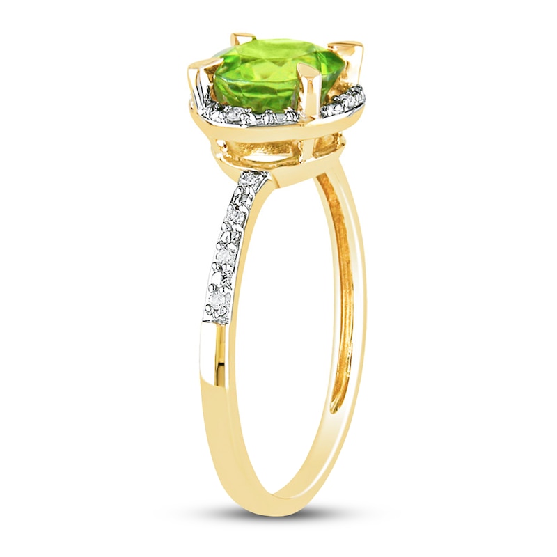 Main Image 2 of Round Peridot Ring 1/20 ct tw Diamonds 10K Yellow Gold