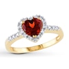 Thumbnail Image 1 of Garnet Heart Ring 1/10 ct tw Diamonds 10K Yellow Gold
