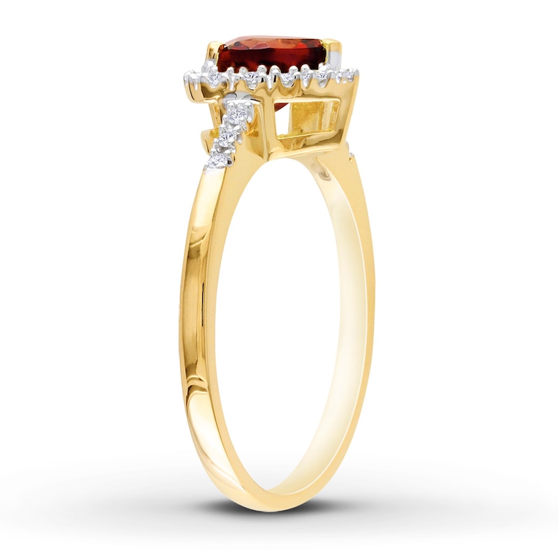 Main Image 2 of Garnet Heart Ring 1/10 ct tw Diamonds 10K Yellow Gold