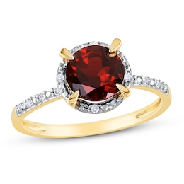 Garnet Ring 1/20 ct tw Diamonds 10K Yellow Gold