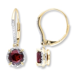 Garnet Earrings 1/10 ct tw Diamonds 10K Yellow Gold