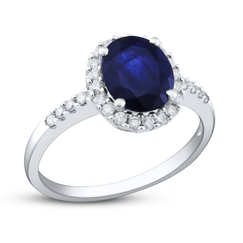 Main Image 1 of Natural Sapphire Ring 3/8 ct tw Diamonds 14K White Gold