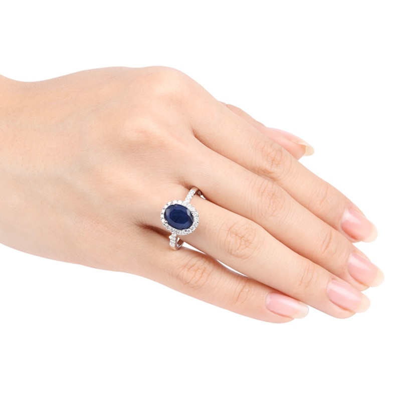 Main Image 3 of Natural Sapphire Ring 3/8 ct tw Diamonds 14K White Gold