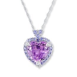 Amethyst Heart Necklace Tanzanites & Diamonds 10K White Gold