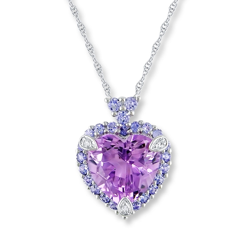 Main Image 1 of Amethyst Heart Necklace Tanzanites & Diamonds 10K White Gold