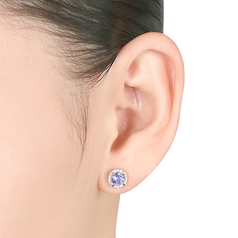 Tanzanite Earrings 1/15 ct tw Diamonds 10K White Gold