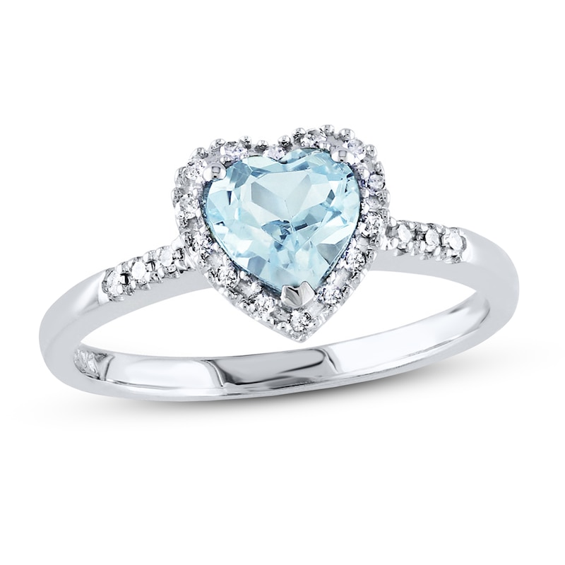 Main Image 1 of Aquamarine Heart Ring 1/10 ct tw Diamonds Sterling Silver