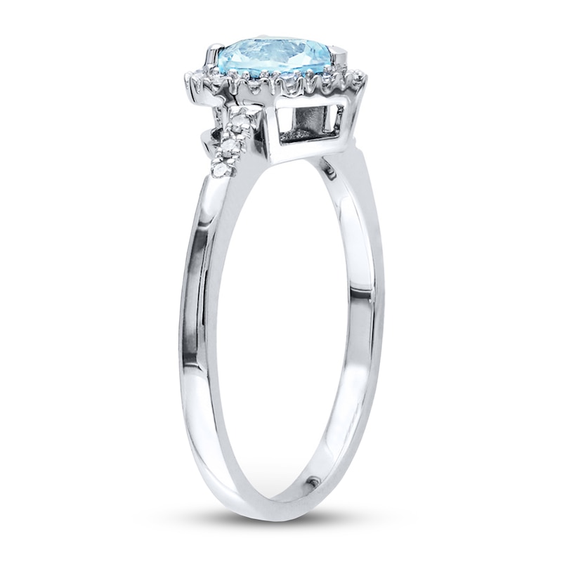 Aquamarine Heart Ring 1/10 ct tw Diamonds Sterling Silver