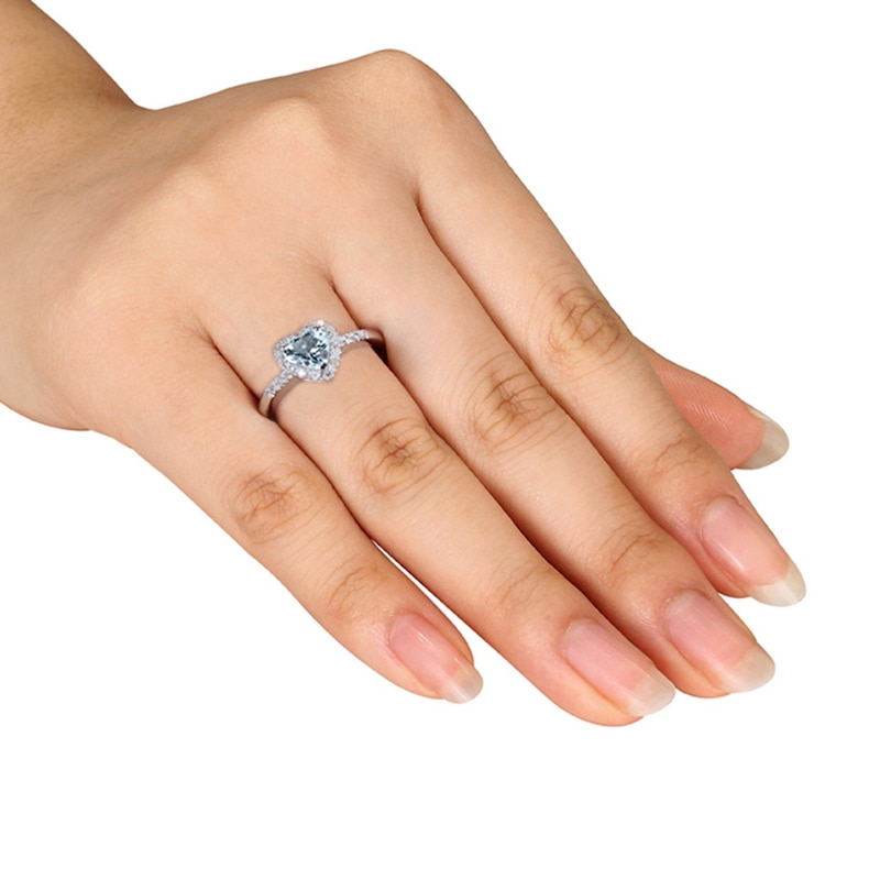 Main Image 3 of Aquamarine Heart Ring 1/10 ct tw Diamonds Sterling Silver