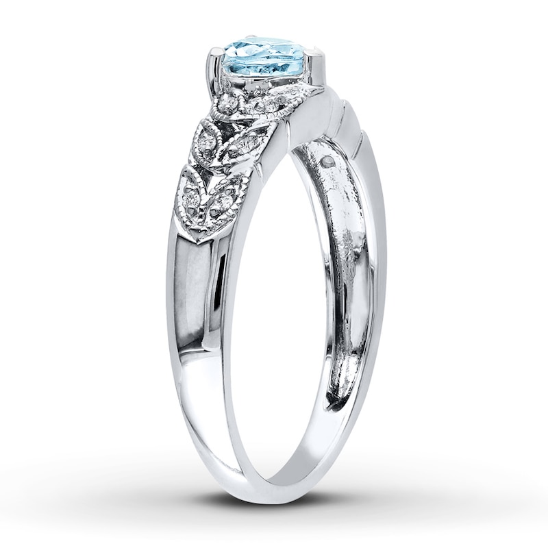 Aquamarine Heart Ring 1/20 ct tw Diamonds Sterling Silver