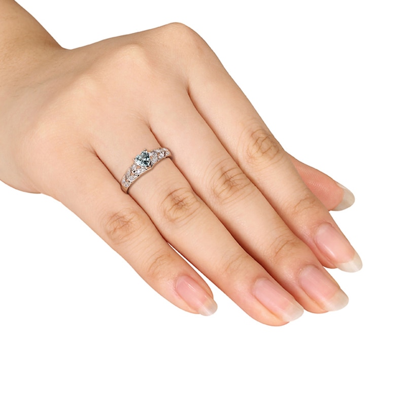 Main Image 3 of Aquamarine Heart Ring 1/20 ct tw Diamonds Sterling Silver