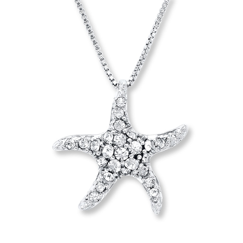 Main Image 1 of Starfish Necklace White Crystals Sterling Silver