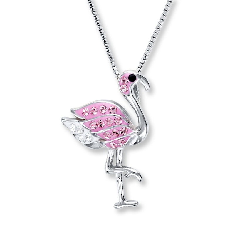 Main Image 1 of Flamingo Necklace Pink, White, and Black Crystals Sterling Silver