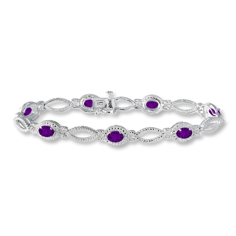 Main Image 1 of Amethyst Bracelet Diamond Accents Sterling Silver