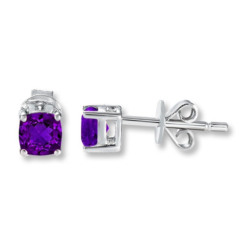 Main Image 1 of Amethyst Earrings Cushion-cut Sterling Silver