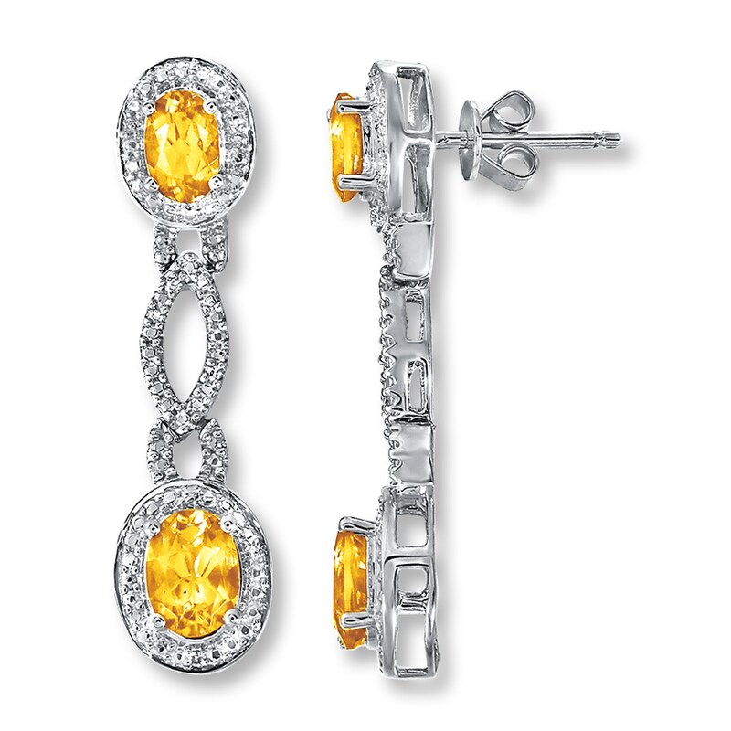 Main Image 1 of Citrine Drop Earrings Diamond Accents Sterling Silver