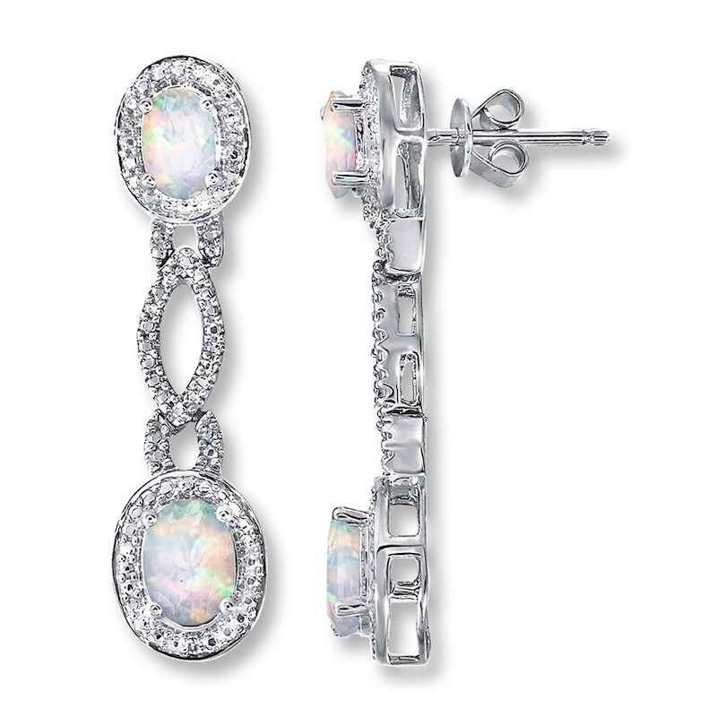 Main Image 1 of Lab-Created Opals Diamond Accents Sterling Silver Earrings