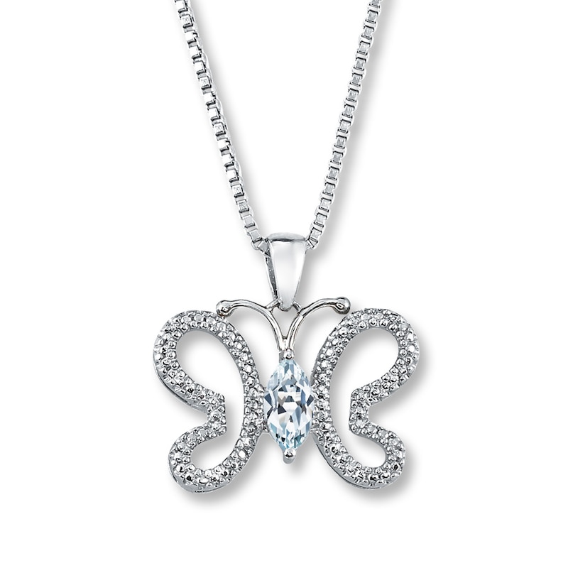 Butterfly Necklace Aquamarine/Diamonds Sterling Silver