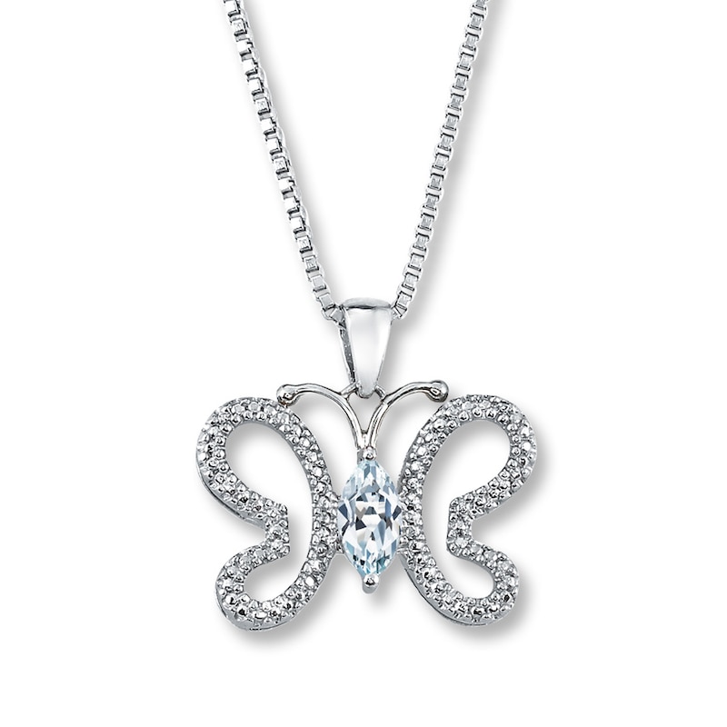 Main Image 1 of Butterfly Necklace Aquamarine/Diamonds Sterling Silver