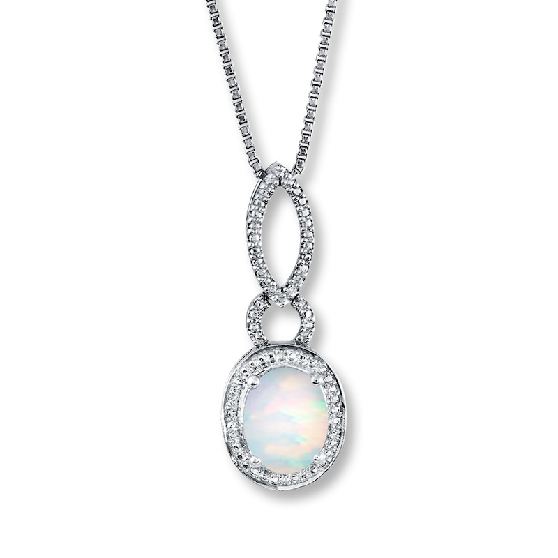 Main Image 1 of Lab-Created Opal Necklace Diamond Accents Sterling Silver