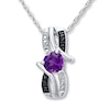 Thumbnail Image 0 of Amethyst Heart Necklace Black/White Diamonds Sterling Silver
