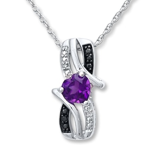 Amethyst Heart Necklace Black/White Diamonds Sterling Silver | Kay