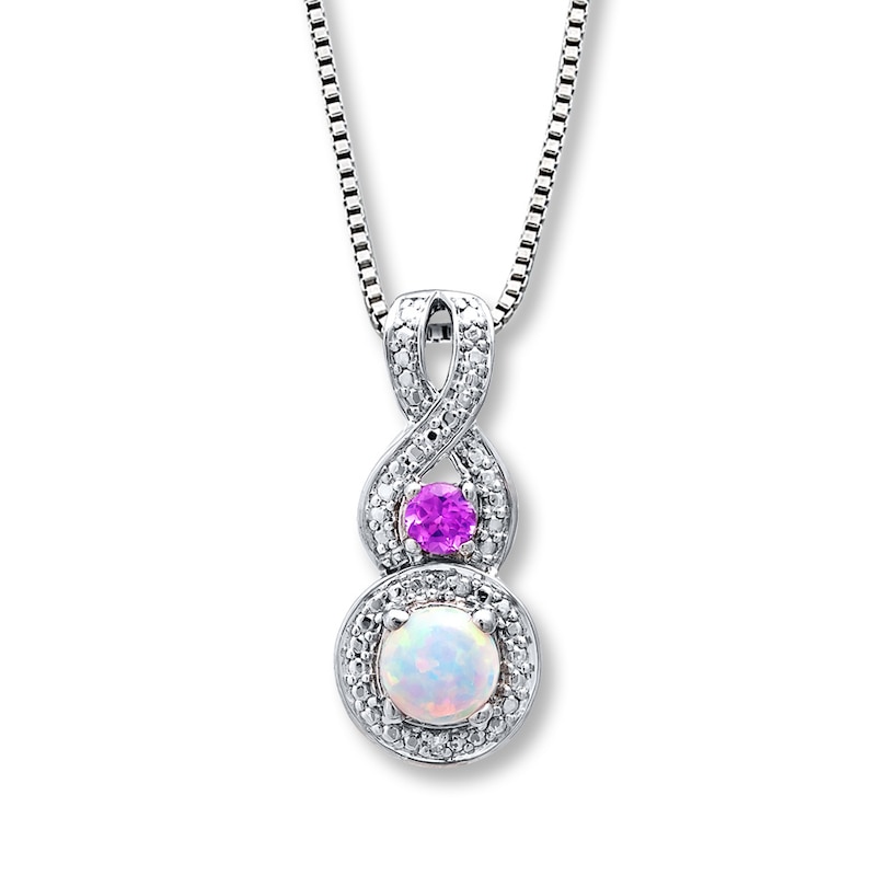 Main Image 1 of Lab-Created Opal Necklace Lab-Created Sapphire Sterling Silver