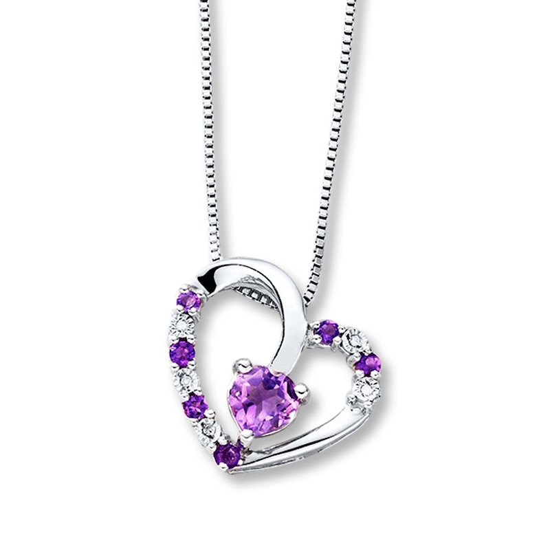 Main Image 1 of Amethyst Heart Necklace Diamond Accents Sterling Silver