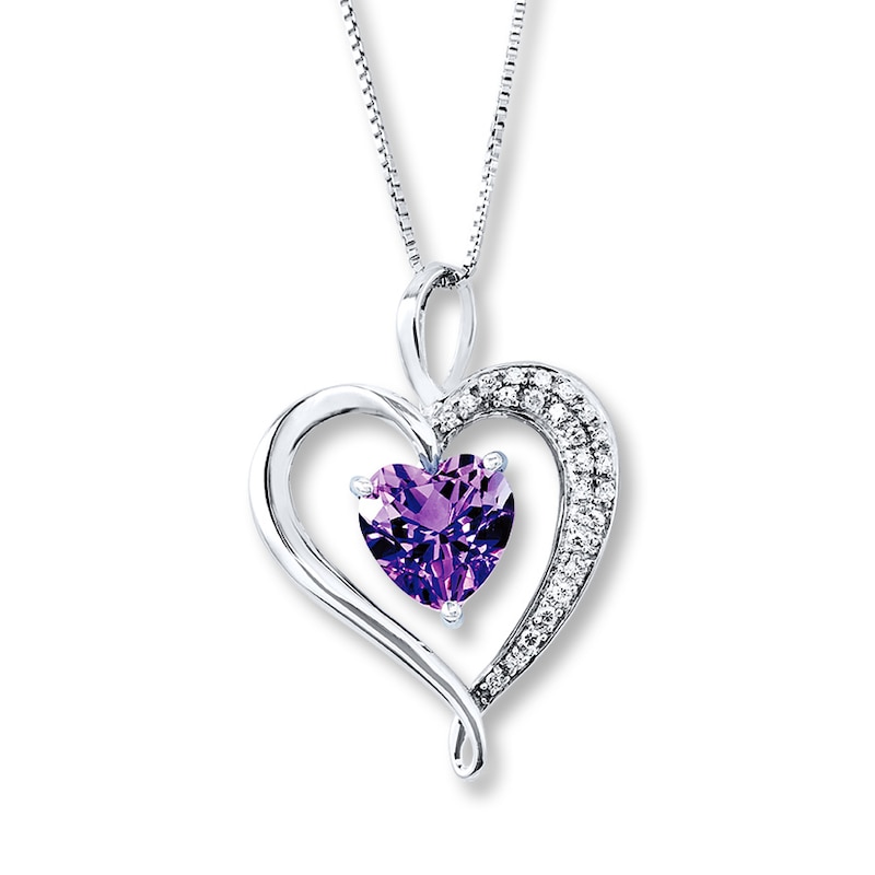 Main Image 1 of Amethyst Heart Necklace Lab-Created Sapphire Sterling Silver