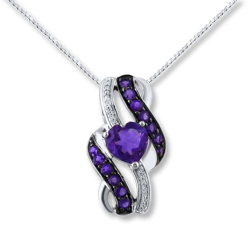 Main Image 1 of Amethyst Heart Necklace Diamond Accents Sterling Silver