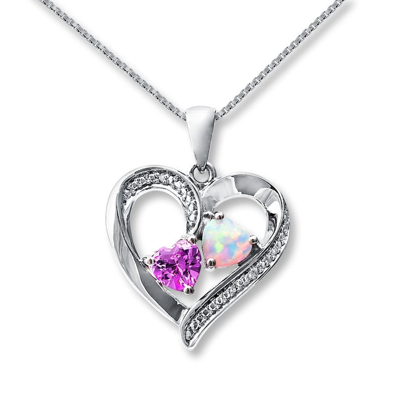 Main Image 1 of Lab-Created Opal Lab-Created Sapphire Sterling Silver Necklace