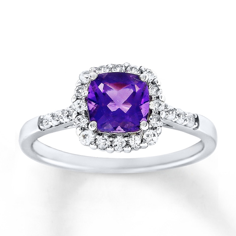 Main Image 1 of Amethyst Ring Lab-Created Sapphires Sterling Silver