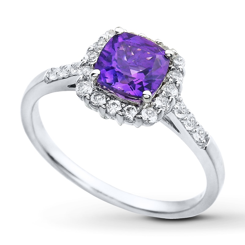 Main Image 3 of Amethyst Ring Lab-Created Sapphires Sterling Silver