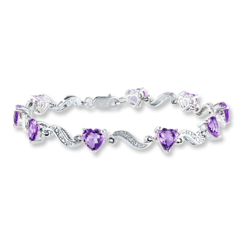 Main Image 1 of Amethyst Heart Bracelet Diamond Accents Sterling Silver