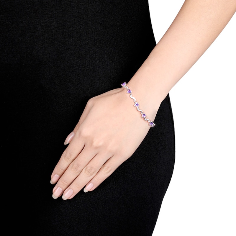 Main Image 2 of Amethyst Heart Bracelet Diamond Accents Sterling Silver