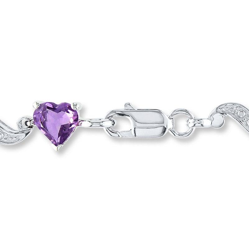 Main Image 3 of Amethyst Heart Bracelet Diamond Accents Sterling Silver