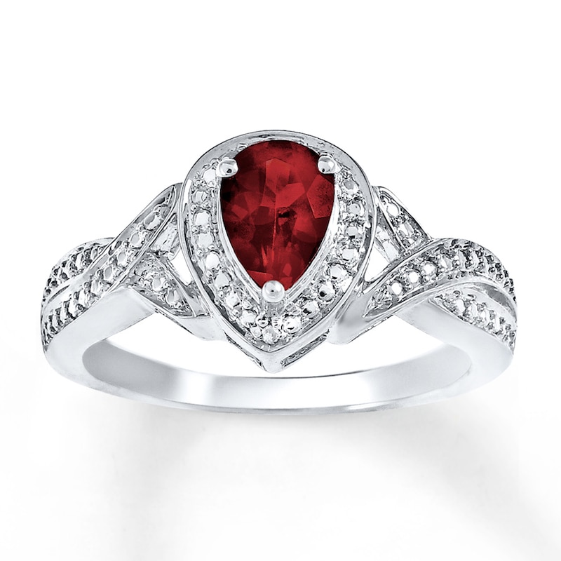 Garnet Ring Diamond Accents Sterling Silver