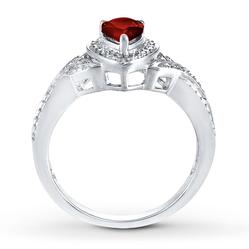 Main Image 2 of Garnet Ring Diamond Accents Sterling Silver