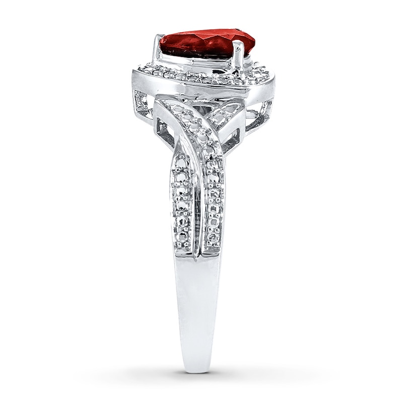 Main Image 3 of Garnet Ring Diamond Accents Sterling Silver