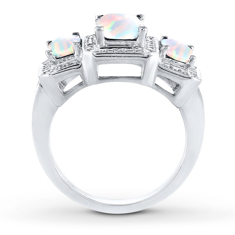 Lab-Created Opal Ring Diamond Accents Sterling Silver