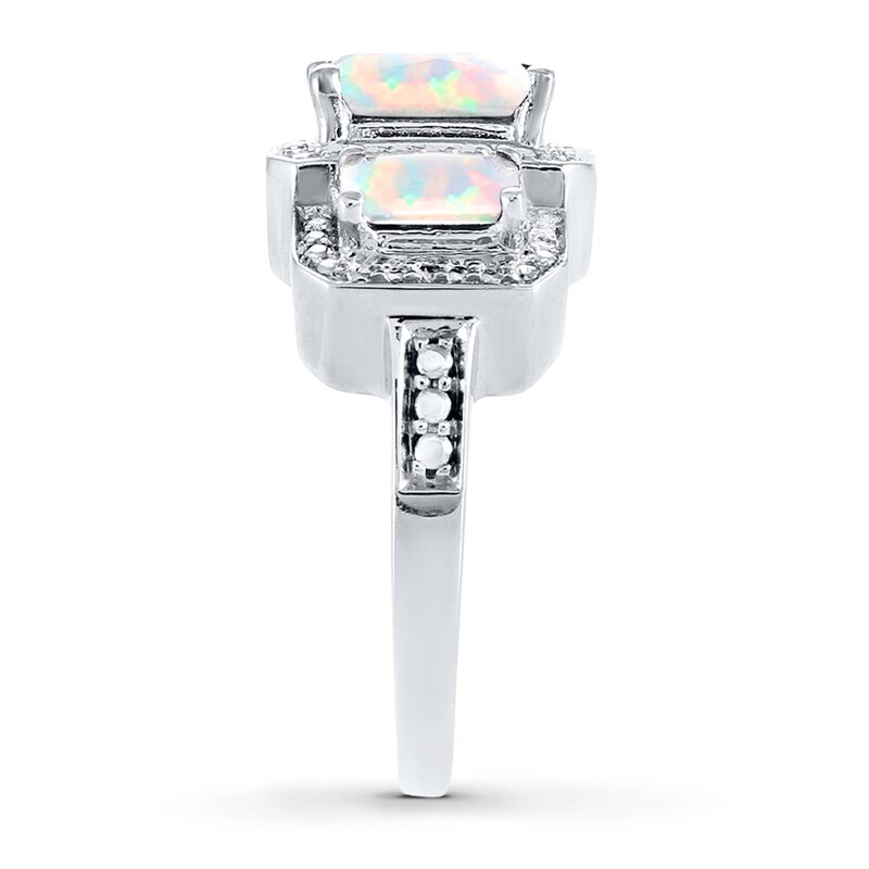 Lab-Created Opal Ring Diamond Accents Sterling Silver