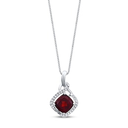 Garnet Necklace 1/10 ct tw Diamonds Sterling Silver