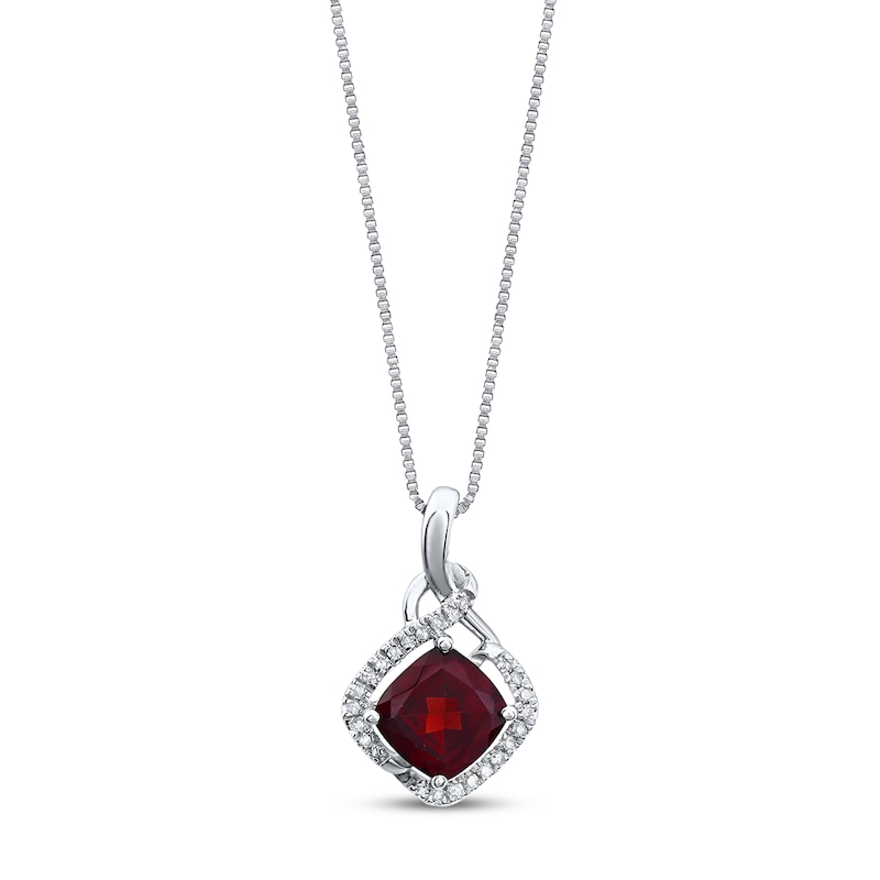 Main Image 1 of Garnet Necklace 1/10 ct tw Diamonds Sterling Silver